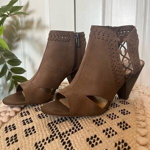 Elegant Brown Leather Cut-Out Heels